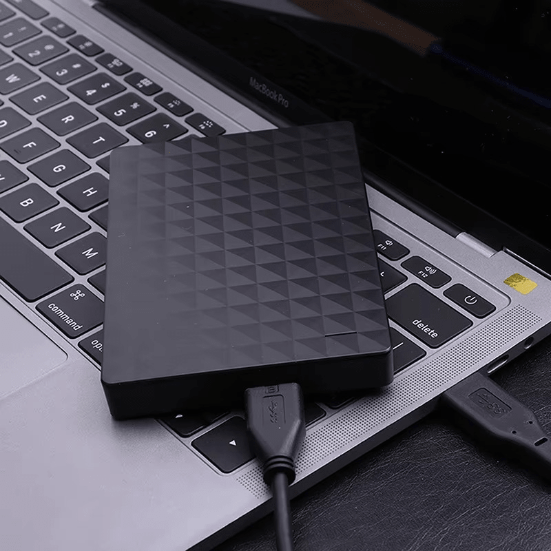 8TB external hard drive with USB 3.0, designed for PC and Mac, showcasing a compact and portable storage solution ideal for data backup and 1